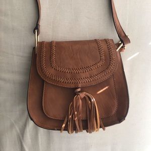 Brown leather purse. Long strap.